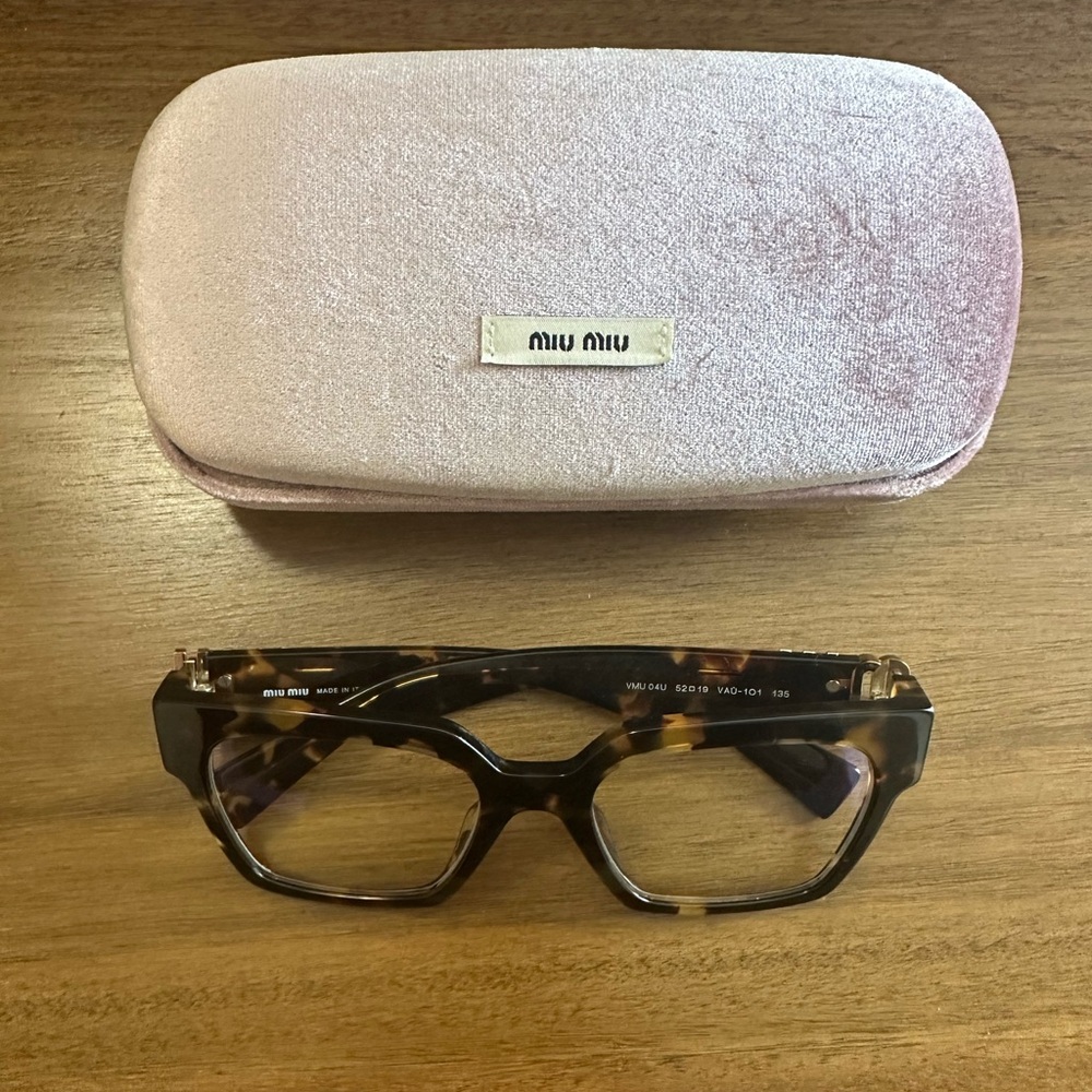 Miu Miu eyeglasses with blue light lenses.